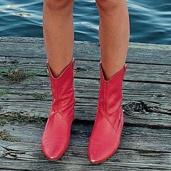Vintage Hot Pink Heeled Ankle Cowgirl Boots - Picture 1 of 8